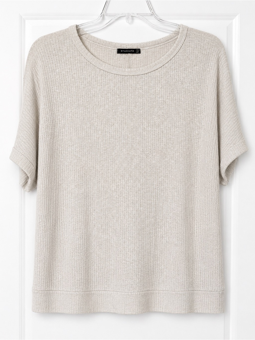Staccato Ribbed Short-Sleeve Top - Light Beige